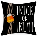 Halloween Trick-or-Treat black linen pillow cover with candy corn print for sofa decor - 18x18 Inch / Trick Or Treat Text Style (YMD364-2) / Cover Only