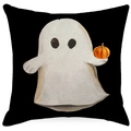 Halloween linen pillowcase with cute ghost and pumpkin print on black background - 18x18 Inch / Ghost Holding Pumpkin Pattern Style (YMD364-4) / Cover Only