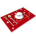 Patriotic USA flag theme placemat with stars and America text for dining table decor - Red America Text (CD22-6)