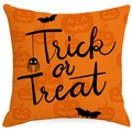 Federa per cuscino Halloween in lino arancione con scritta Trick or Treat e zucca - Stile Dolcetto O Scherzetto (YMD363-4)