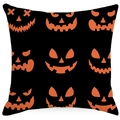 Halloween Kissenbezug mit Kürbismuster aus schwarzem Leinen für Sofa Dekorationen - 45x45 cm / Jack-O'-Lantern Face Matrix (YMD362-3)