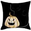 Halloween Kissenbezug mit schwarzer Katze und Kürbis aus Leinen für festliche Dekoration - 45x45cm / Schwarze Katze Silhouette Mit Kürbis (YMD365-2)