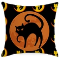 Halloween Kissenbezug mit orangefarbenem Mond und schwarzer Katze aus Leinen Dekor - 45x45cm / Schwarze Katze Silhouette Auf Mond (YMD365-3)