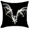 Halloween Kissenbezug aus Leinen mit weißem Fledermausdruck auf schwarzem Grund - Fledermaus Muster (YMD366-4) / 45x45CM Ohne Kissenkern
