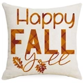 Linen Fall pumpkin pillow cover with Happy Fall Y'all orange plaid text design - 45x45cm / Happy Fall Y'all Plaid Pumpkin Style (YMD374-4)