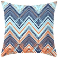 Boho-Kissenbezug aus Pfirsichhaut mit blau-orangen geometrischen V-Mustern - Dunkelblau Seeblau Welle (DRS17-21) / 45x45cm Polyester Nur Bezug