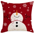 Festive red Christmas pillow cover featuring a snowman and snowflake print design - Deep Red Background Hand-painted Snowman (YMD377-7) / 45*45cm (No Insert)