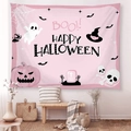 Detail of pink Halloween tapestry featuring cute ghosts and pumpkins on a white wall - 95x73 / Cute Pink Ghost Pumpkin Style (GT64-8) / Brushed Fabric