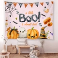 Detail of Halloween baby shower tapestry featuring pumpkins and watercolor ghosts - 95x73 / Pink Baby Shower Party Style (GT64-6) / Brushed Fabric