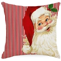 Funda de cojín navideña roja con diseño de Papá Noel retro y rayas blancas clásicas - Estilo Papá Noel Vintage (YMD378-1)