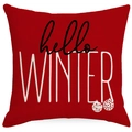 Funda de cojín navideña roja con texto Hello Winter y adornos festivos elegantes - Ymd378-3 / 45*45cm (Sin Relleno)