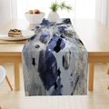 Chemin de table en lin à motif marbre abstrait bleu marine et doré pour décor de table - Style Artistique Étoile Bleue Profonde et Or (ZQ24-1)