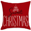 Funda de cojín navideña roja con estampado de árbol blanco y frase Sweet Christmas - Ymd378-4 / 45*45cm (Sin Relleno)