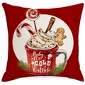 Weihnachts-Kissenbezug aus Leinen mit Tassen-Motiv und Baby It's Cold Outside Text - Roter Becher Stil (YMD379-1)