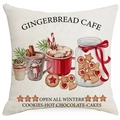 Weihnachts-Kissenbezug aus Leinen mit handgezeichnetem Lebkuchenhaus und Plätzchen - Lebkuchen Cafe Stil (YMD379-3)