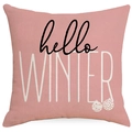 Federa natalizia rosa in lino con scritta hello WINTER e decorazioni festive - Hello Winter (YMD381-1) / 45x45cm