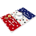 Tovaglietta rettangolare per il giorno dell'indipendenza con stelle e posate d'oro - Cotone lino / Stile Stelle Colorate (CD22-2)