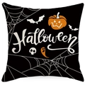 Fodera per cuscino di Halloween in lino con ragnatela nera e motivi a forma di zucca - Stile Ragnatela Nera (YMD384-2)