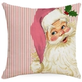 Federa natalizia a righe rosa con stampa di Babbo Natale vintage per divano e casa - Babbo Natale (YMD381-3) / 45x45cm