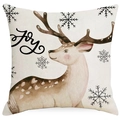 Weihnachts-Kissenhülle aus Leinen mit Aquarell-Rentier, Joy-Schriftzug und Schneeflocken - Sanftes Rentier Joy Stil (YMD382-2)