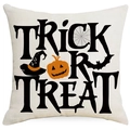 Fodera per cuscino Halloween in lino con stampa zucca Trick or Treat per decoro casa - Stile Testo Citazioni Halloween (YMD384-3)