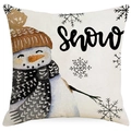 Quadratischer Leinen-Kissenbezug mit Aquarell-Schneemann, Snow-Text und Karoschal - Lächelnder Schneemann Snow Stil (YMD382-3)