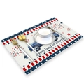 Tovaglietta del Giorno dell'Indipendenza con camion vintage e stelle patriottiche - Cotone lino / Camion Blu Vintage (CD22-4)