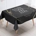Modern black tablecloth with gold marble veins and Good Times Are Here text print - Small Cover Cloth / Black Gold Marble Quote Style (ZB14-4)