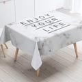 White marble pattern tablecloth featuring large black ENJOY YOUR LIFE artistic print - Small Cover Cloth / White Marble Inspirational Style (ZB14-5)