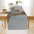 Modern marble pattern linen table runner with blue and gold liquid textures - Zq24-7 / 33x183cm