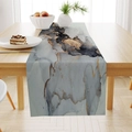 Linen table runner with grey and gold marble texture on light wooden dining table - Gray Gold Marble Pattern Style (ZQ24-8)