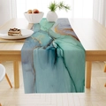 Linen table runner with blue and gold marble fluid art texture for dining decor - Zq24-9 / 33x183cm
