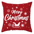 Red Christmas pillow cover with white Merry Christmas text and snowflake patterns - 18x18 Inch / Christmas Sleigh Pattern (DRD416-2)