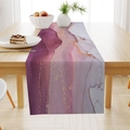 Purple marble pattern linen table runner with elegant gold vein details for dining decor - Zq24-10 / 33x183cm