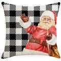 Weihnachts-Kissenbezug mit Weihnachtsmann-Motiv und Buffalo-Check für festliche Deko - 45*45cm (Kein Inlett) / Handbemalter Weihnachtsmann Stil (YMD388-4)