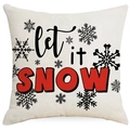 Christmas linen pillow cover with let it SNOW text and black snowflake patterns - Red Snowflake Text Style (YMD385-4)