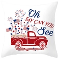 Housse de coussin Fête de l'Indépendance avec motif camion vintage rouge et drapeau - Style Paroles de Fête Pickup Vintage (DRD382-9) / 45x45CM (Sans Noyau)