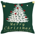 Green Christmas pillow cover with white tree print and Merry Christmas greeting - Dark Green White Christmas Tree Style (YMD387-4) / 45x45cm