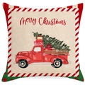 Weihnachtskissenbezug mit rotem Truck und Tannenbaum-Print auf weißem Hintergrund - Roter LKW Und Weihnachtsbaum (YMD389-1)