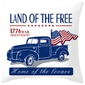 Housse de coussin décorative avec camion vintage bleu et drapeau USA pour le 4 juillet - Style 1776 Terre de Liberté (DRD382-12) / 45x45CM (Sans Noyau)