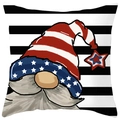 Housse de coussin gnome patriote avec drapeau américain sur rayures noir et blanc - Style Fête Gnome Rayures Noir et Blanc (DRD382-14) / 45x45CM (Sans Noyau)
