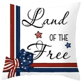 Housse de coussin Fête de l'Indépendance avec texte Land of the Free et nœud patriotique - Style Décor Texte Terre de Liberté (DRD382-15) / 45x45CM (Sans Noyau)