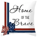 Housse de coussin Independence Day avec texte Home OF THE Brave et nœud bleu étoilé - Style Décor Texte Patrie des Braves (DRD382-16) / 45x45CM (Sans Noyau)
