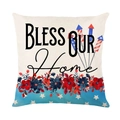 Linnen kussensloop Onafhankelijkheidsdag met Bless Our Home tekst en bloemmotieven in kleur - 45x45 cm / Bless Our Home Patroon (YMD315-1)