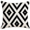 Fodera per cuscino moderna in lino con motivi geometrici a rombi neri e bianchi decorativi - Stile a Rombo (YMD390-3)