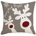 Kerst kussensloop met rendier print en Merry and Bright tekst op linnen structuur - Wit Rendier Stijl (YMD391-1)