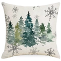 Christmas linen pillowcase with watercolor pine trees and snowflakes for home decor - Watercolor Forest
