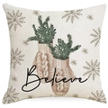 Kerst kussenhoes met gebreide wanten, dennentakken en de tekst Believe decoratie - Kerst Mittens en Believe Tekst Stijl (YMD391-2)