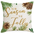 Christmas tree linen pillowcase with green pine branches and gold Merry Christmas quote - Pine Branch Jolly