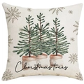 Kerst kussensloop met rustieke rendier sneeuwvlok print op linnen stof - Drie Kerstbomen Stijl (YMD391-4)